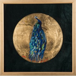 Păun în primăvară - pictură în ulei pe vinil